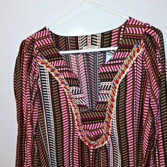 Velzera tunic top striped herring bone pattern relaxed fit boho peasant modest - Picture 3 of 8